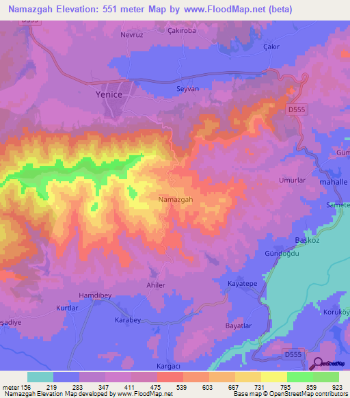 Namazgah,Turkey Elevation Map