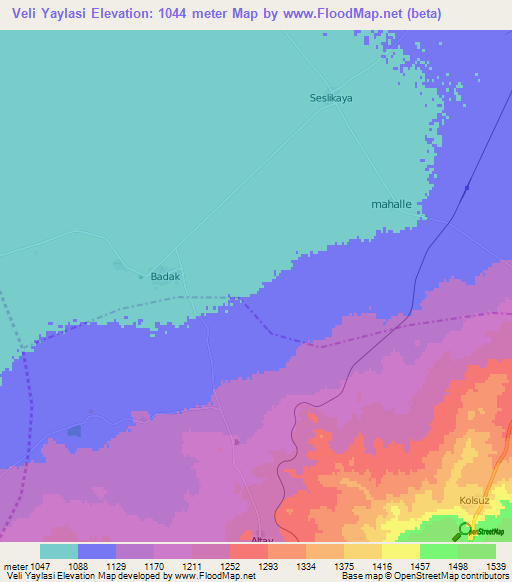 Veli Yaylasi,Turkey Elevation Map