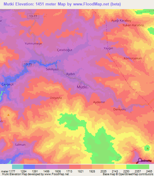 Mutki,Turkey Elevation Map