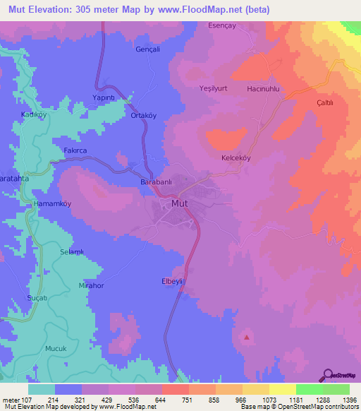 Mut,Turkey Elevation Map