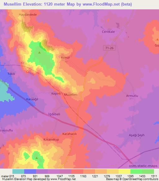 Musellim,Turkey Elevation Map