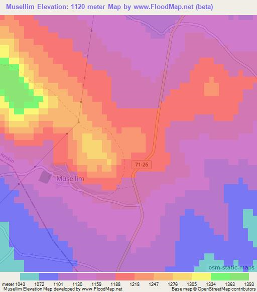 Musellim,Turkey Elevation Map