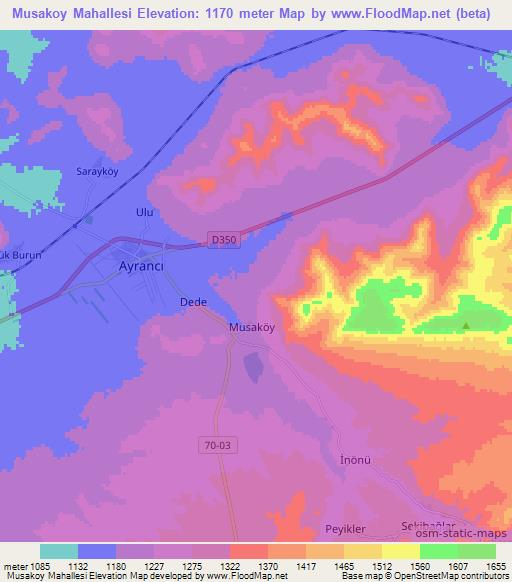 Musakoy Mahallesi,Turkey Elevation Map