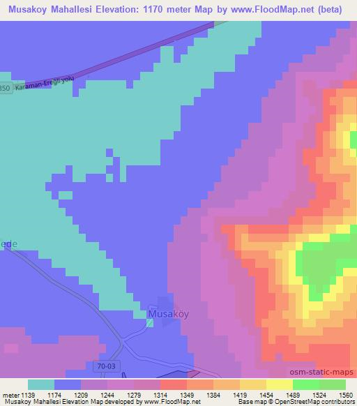 Musakoy Mahallesi,Turkey Elevation Map