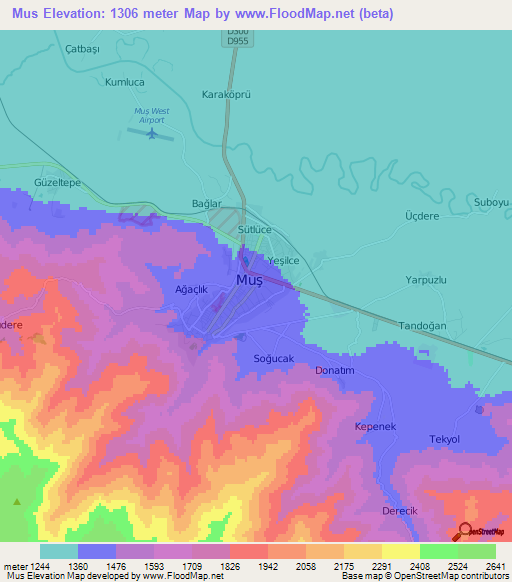 Mus,Turkey Elevation Map