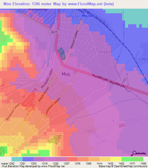 Mus,Turkey Elevation Map