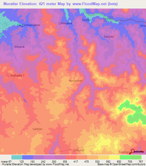 Muratlar,Turkey Elevation Map