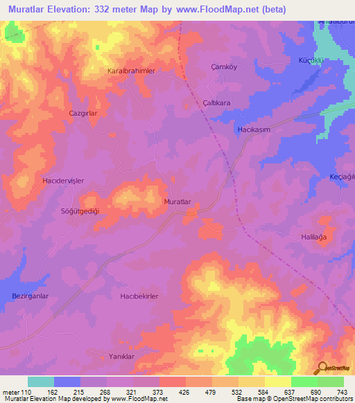 Muratlar,Turkey Elevation Map