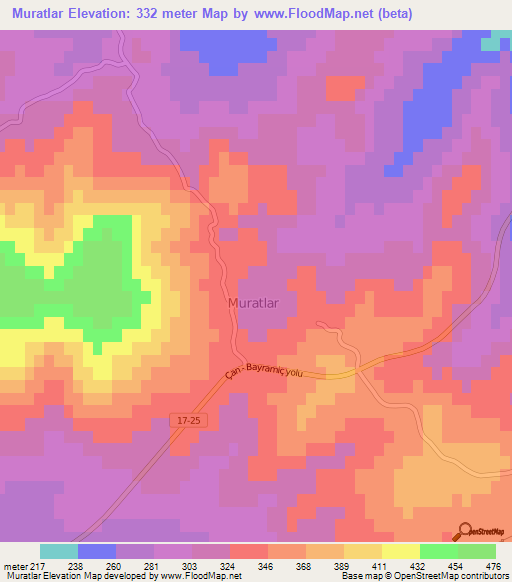 Muratlar,Turkey Elevation Map