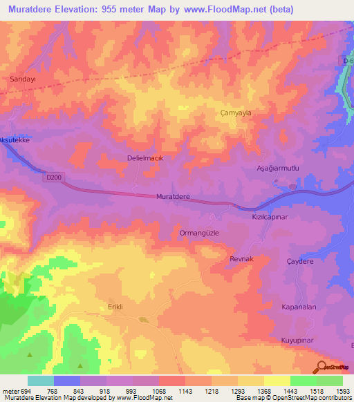 Muratdere,Turkey Elevation Map