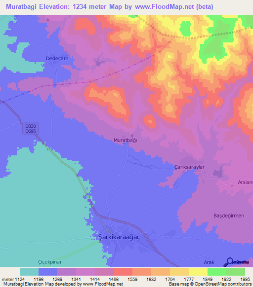 Muratbagi,Turkey Elevation Map