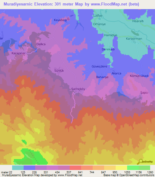 Muradiyesarnic,Turkey Elevation Map