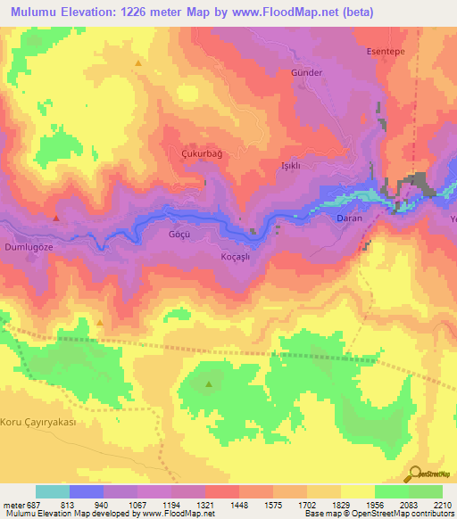 Mulumu,Turkey Elevation Map