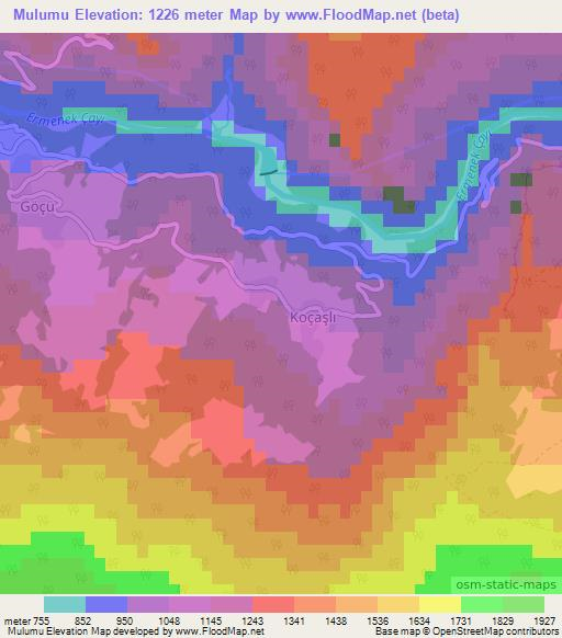 Mulumu,Turkey Elevation Map