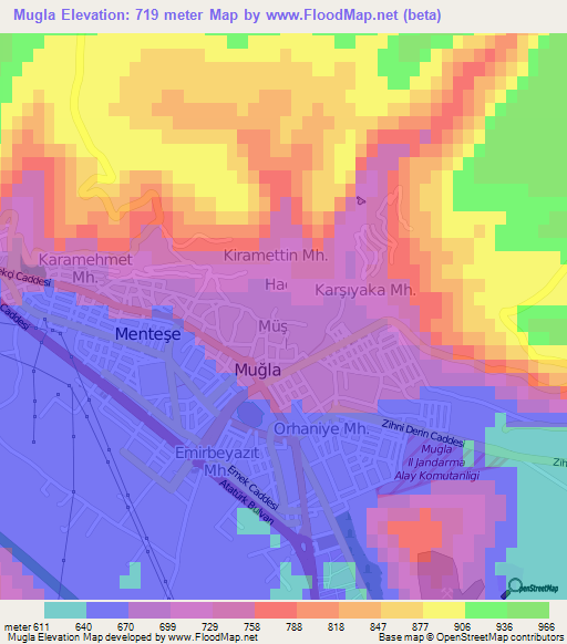 Mugla,Turkey Elevation Map