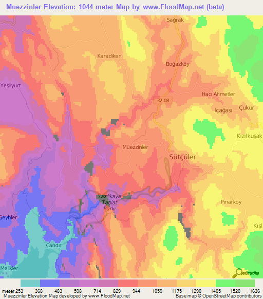 Muezzinler,Turkey Elevation Map