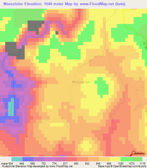 Muezzinler,Turkey Elevation Map