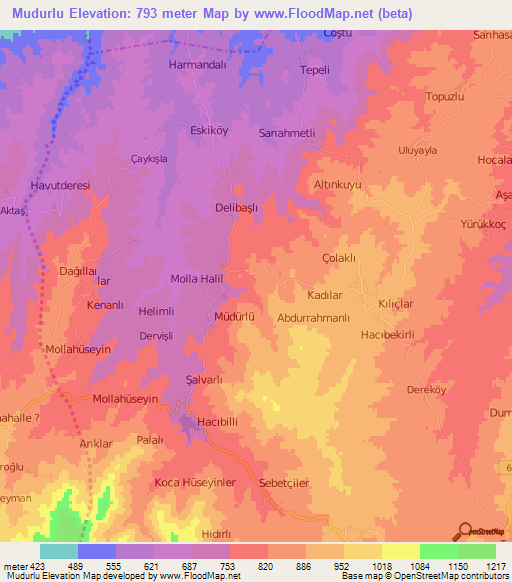 Mudurlu,Turkey Elevation Map