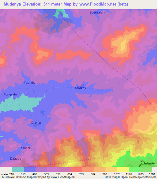 Mudanya,Turkey Elevation Map