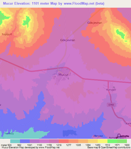 Mucur,Turkey Elevation Map