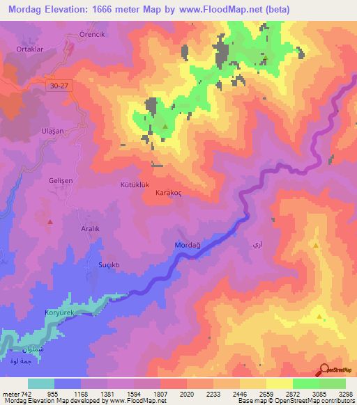 Mordag,Turkey Elevation Map