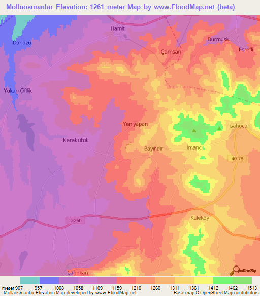 Mollaosmanlar,Turkey Elevation Map