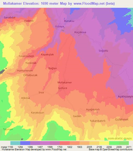 Mollakamer,Turkey Elevation Map