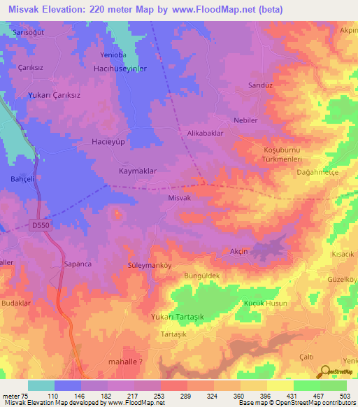 Misvak,Turkey Elevation Map