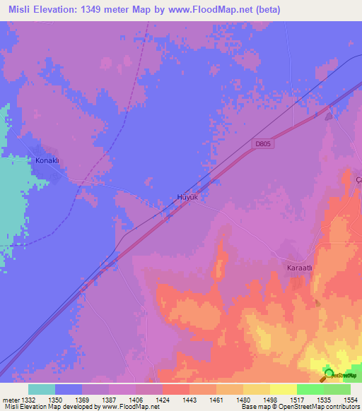 Misli,Turkey Elevation Map