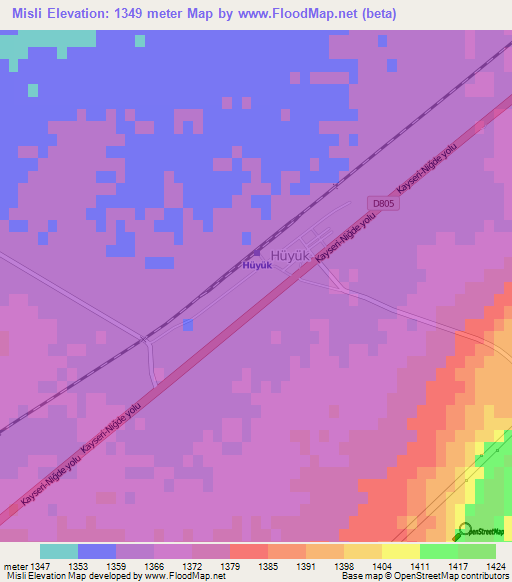 Misli,Turkey Elevation Map