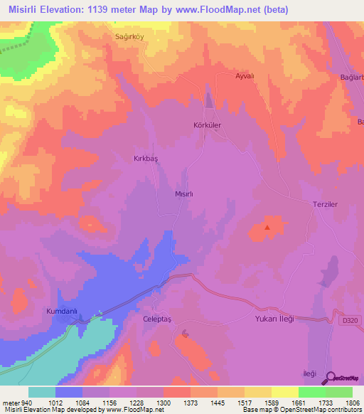 Misirli,Turkey Elevation Map