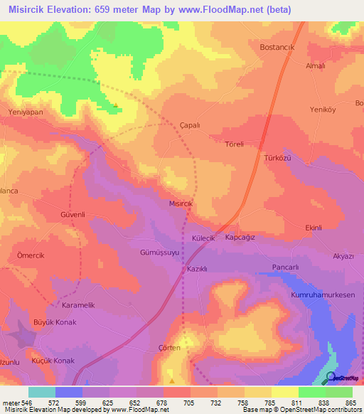 Misircik,Turkey Elevation Map