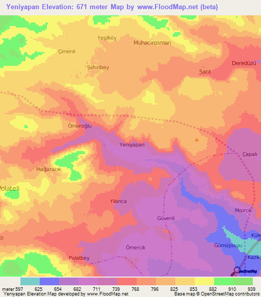 Yeniyapan,Turkey Elevation Map