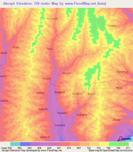 Akcayir,Turkey Elevation Map