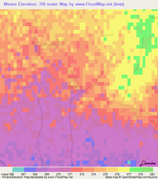 Minare,Turkey Elevation Map