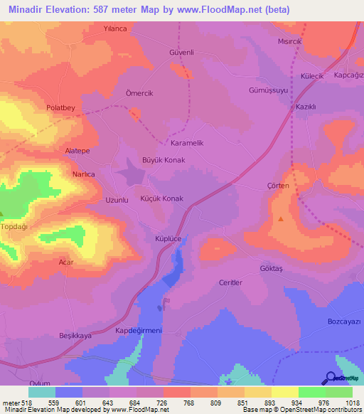 Minadir,Turkey Elevation Map