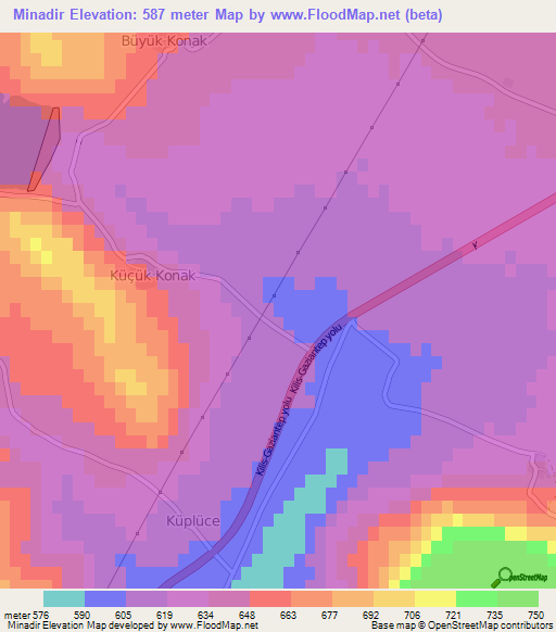 Minadir,Turkey Elevation Map