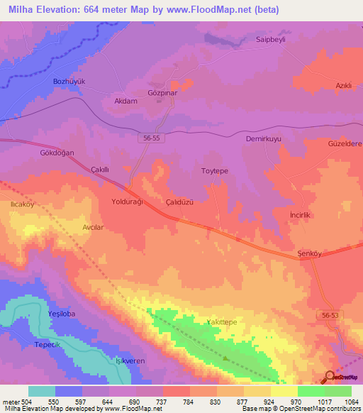 Milha,Turkey Elevation Map