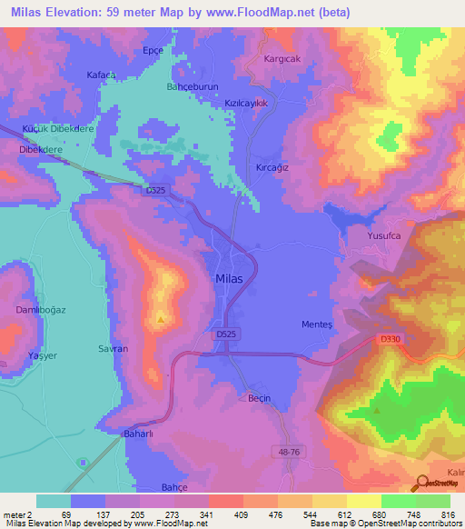 Milas,Turkey Elevation Map