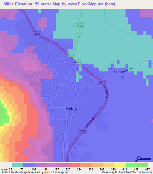 Milas,Turkey Elevation Map