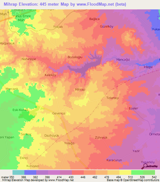 Mihrap,Turkey Elevation Map