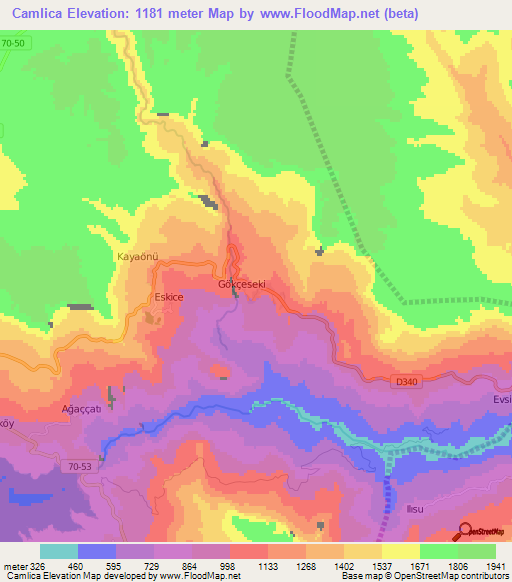 Camlica,Turkey Elevation Map