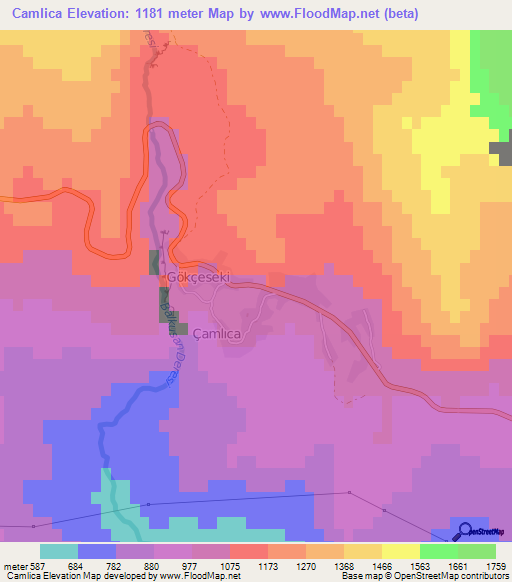 Camlica,Turkey Elevation Map