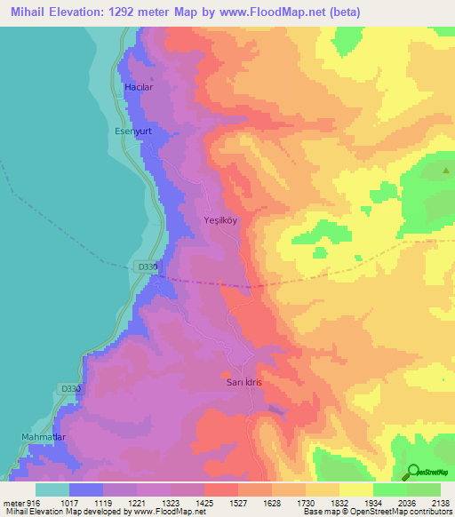 Mihail,Turkey Elevation Map