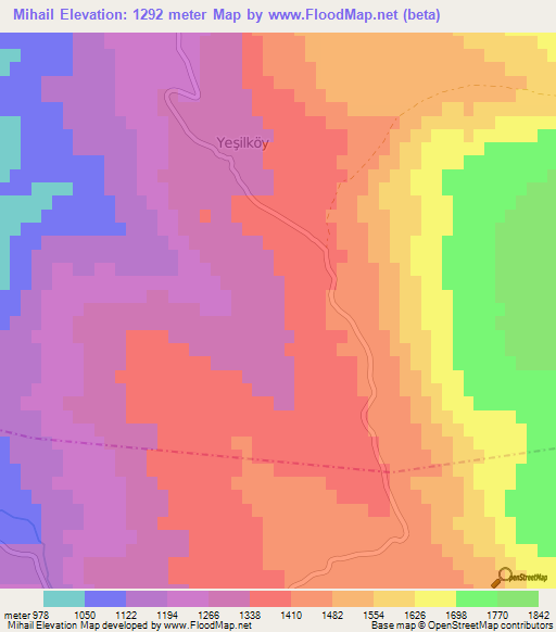 Mihail,Turkey Elevation Map