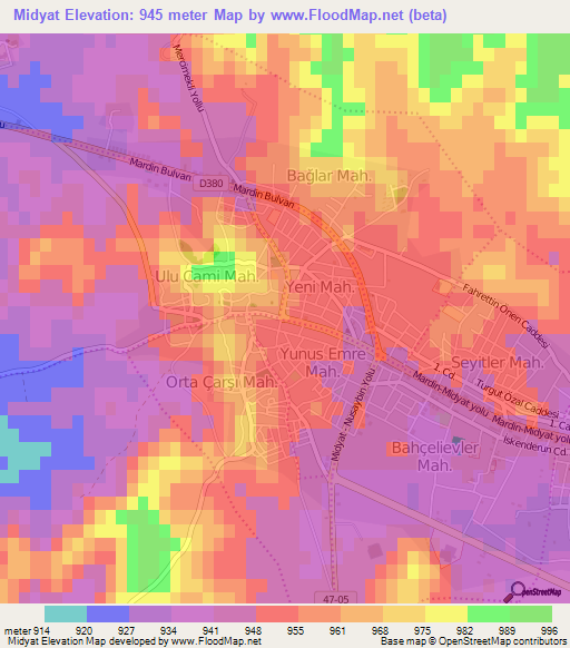 Midyat,Turkey Elevation Map