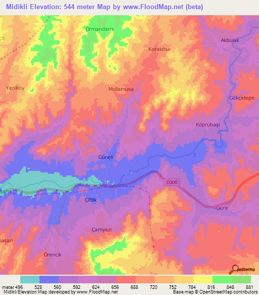 Midikli,Turkey Elevation Map