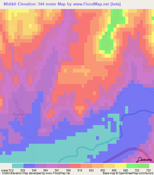 Midikli,Turkey Elevation Map