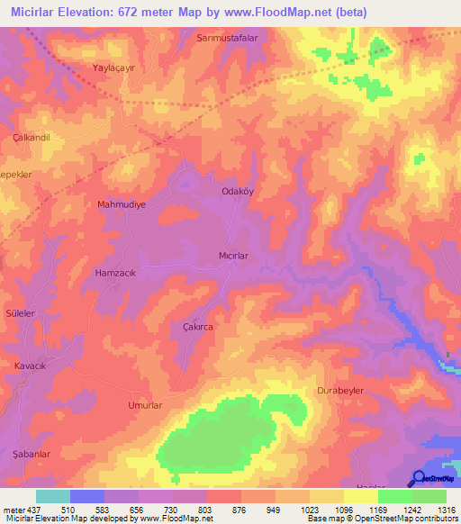 Micirlar,Turkey Elevation Map