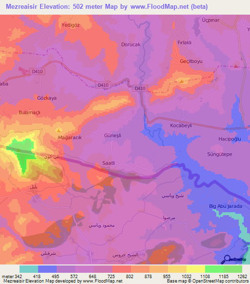 Mezreaisir,Turkey Elevation Map